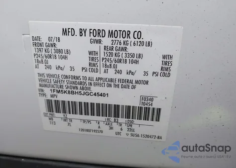 2018 Ford Explorer from USA, damaged, VIN 1FM5K8BH5JGC45401